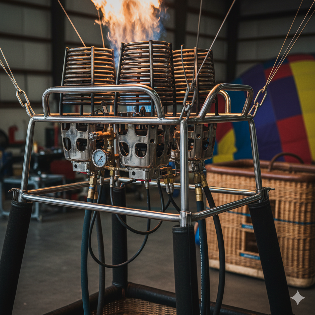 Moderne heteluchtballonbrander met coils en spruitstuk